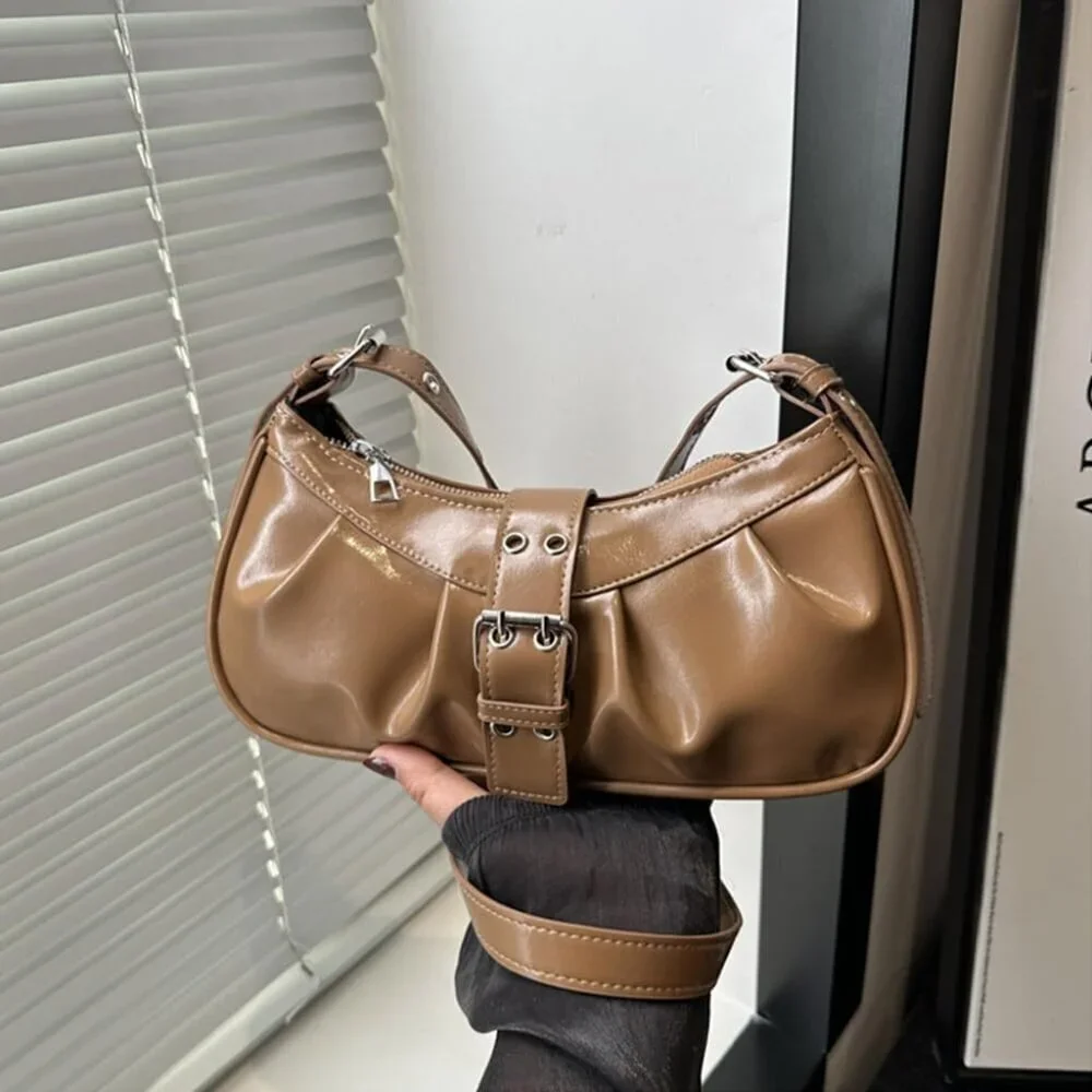 Y2K PU Leather Hobo Bag for Women Small Clutch Purse Top Handle Vintage